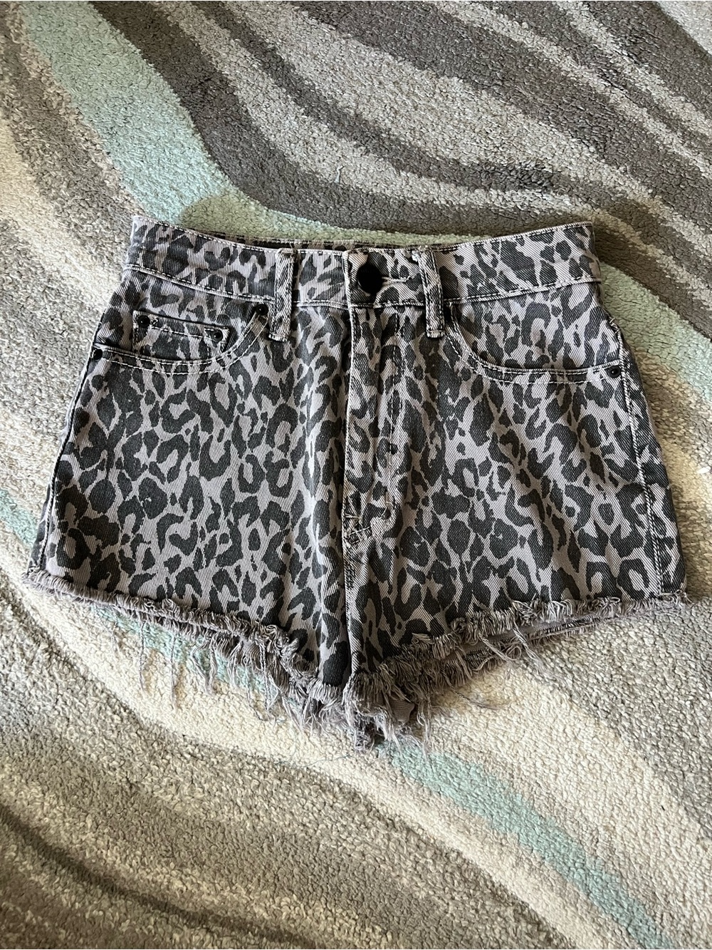Urban Outfitters Gray Leopard Print High-Rise Denim Shorts
